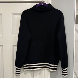 Tahari Black Mock Neck Striped Cuff Sweater Size L